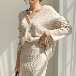 Cable Knit Two Piece Sweater Skirt Set